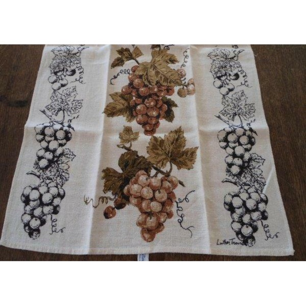 Vintage Linen Kitchen Dish Towel Brown Grapes Leaves Fallani Cohn Travis
